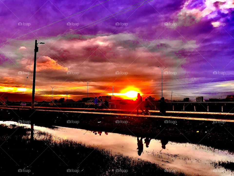 sky sunset cloud - sky Reflection water Nature Transportation orange color beauty in Nature Silhouette mode of transportation outdoors Dramatic sky Architecture City lake street in Thika, Kenya