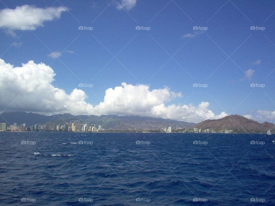 Waikiki & Diamond Head. A view of Waikiki and Diamond Head is on the right.