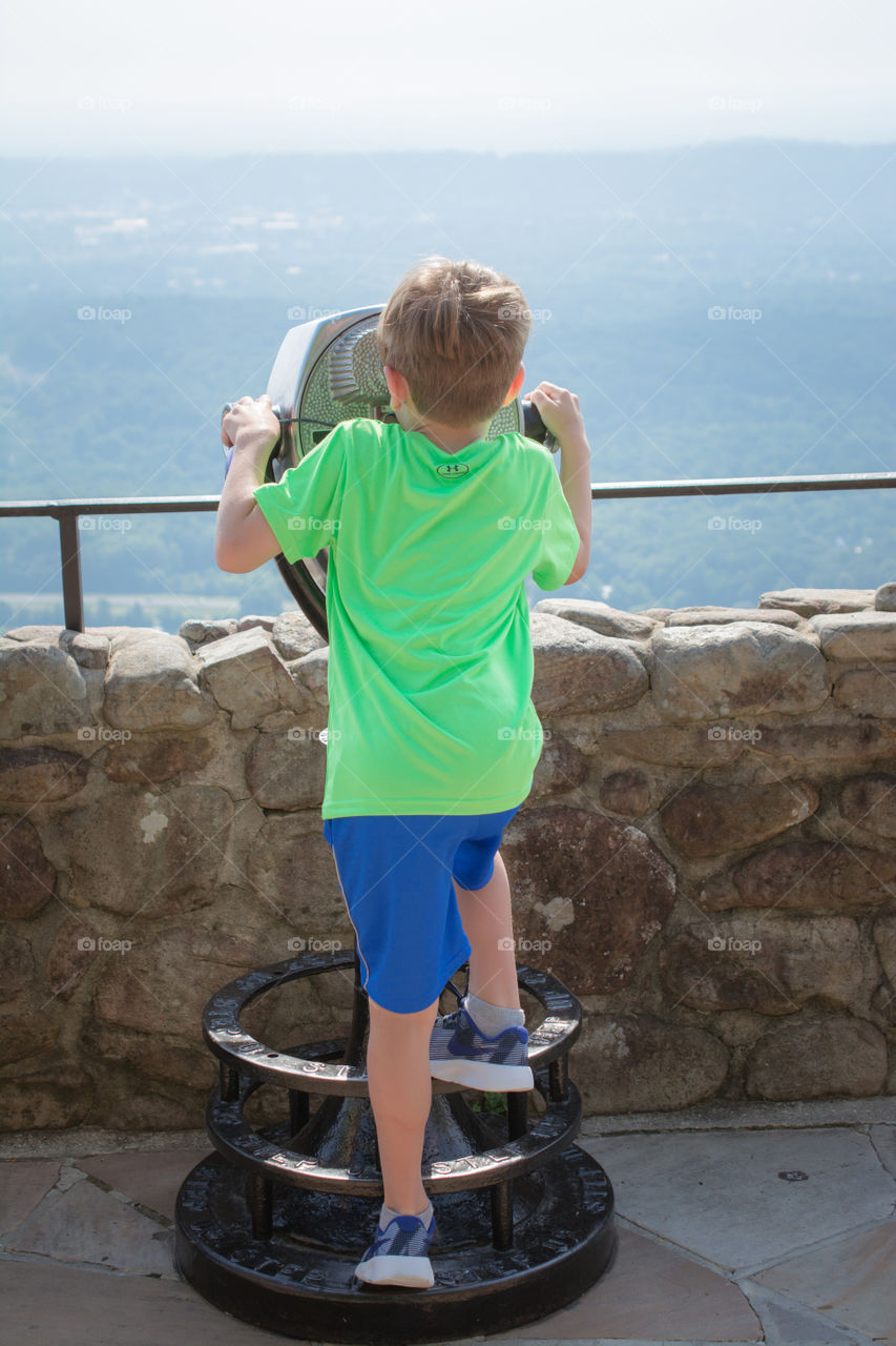 Young Boy Looking Through Binoculars over Lookout Mountain 2