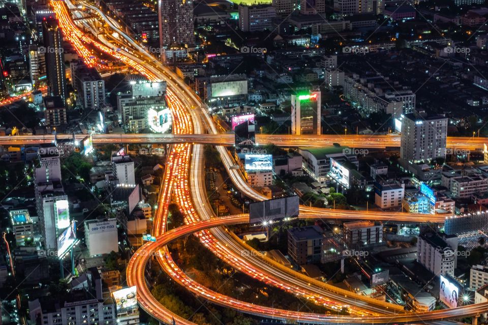 Vehicle light on express way in the capital city ,Bangkok Thailand