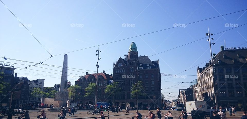 Busy city centre in Dam Square, Amsterdam