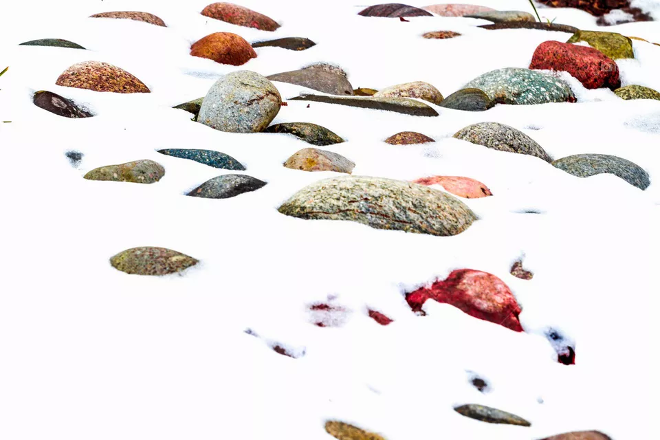 snow covered rocks