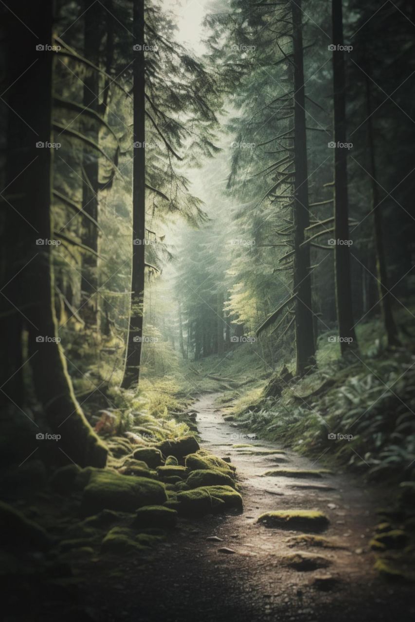 Forest path and dreamy atmosphere 
