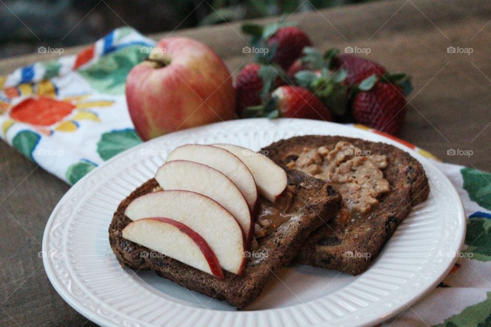 Peanut butter toast and apples