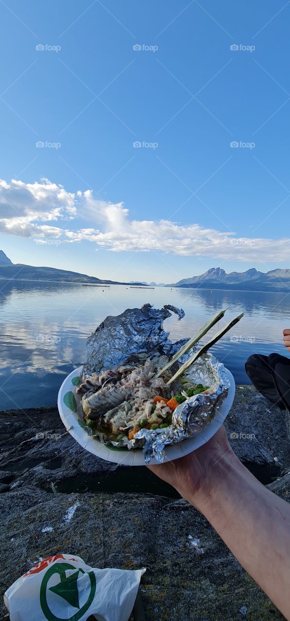 Directly from the artic waters of lofoten Norway to my plate! caught 30 minutes before it was grilled on the rocks! Enjoyed with home made stickers!