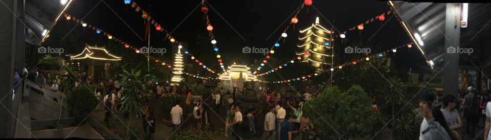 Buddhist Temple during Lunar New Year at Night 