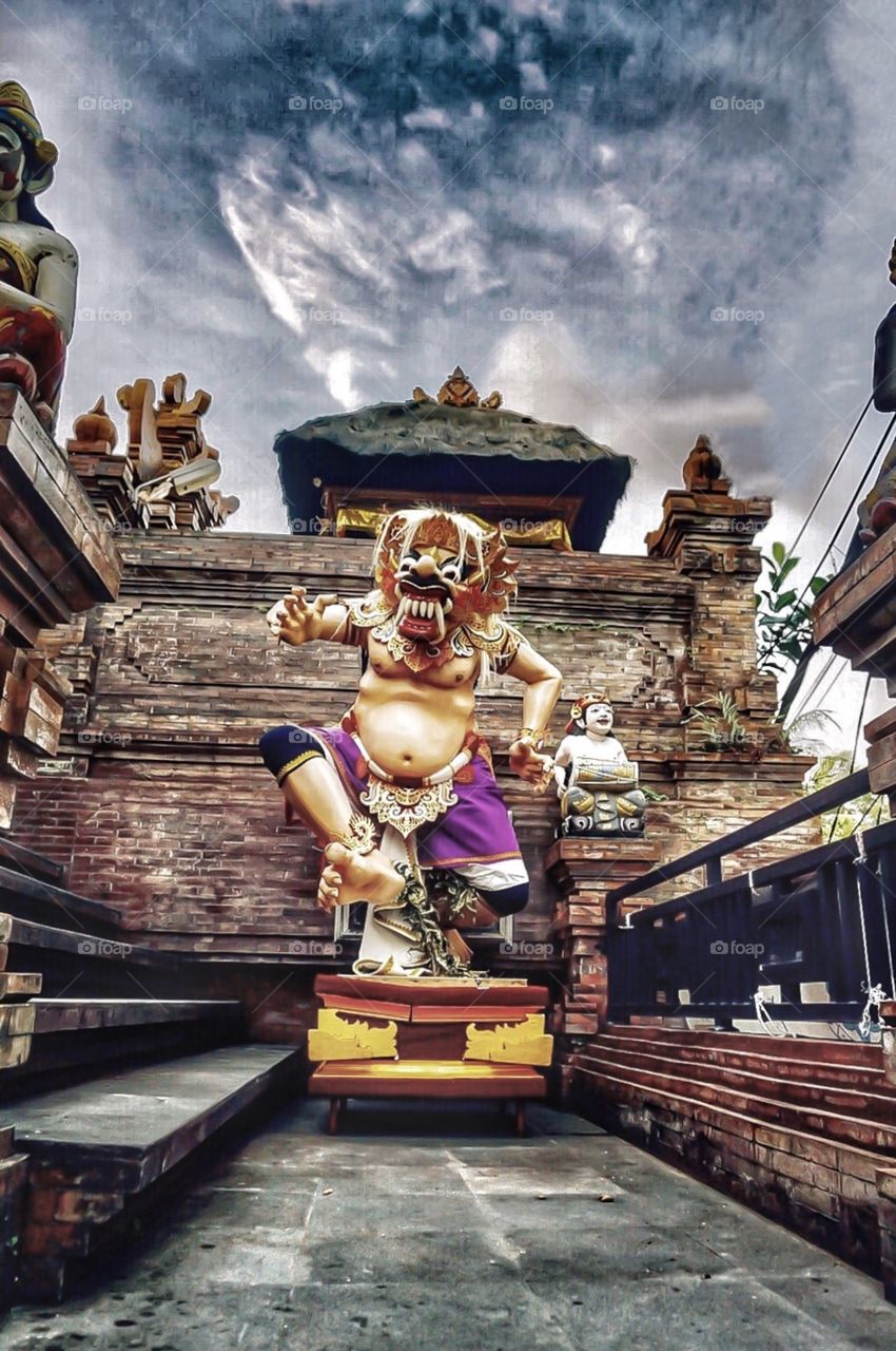 Ogah-ogoh are statues build for the Ngrupuk Parade, which takes place on the eve of Nyepi day in Bali, Indonesia. Ogoh-ogoh normally have form of mythological beings, mostly demons. As with many creative endeavours based on Balinese Hinduism.