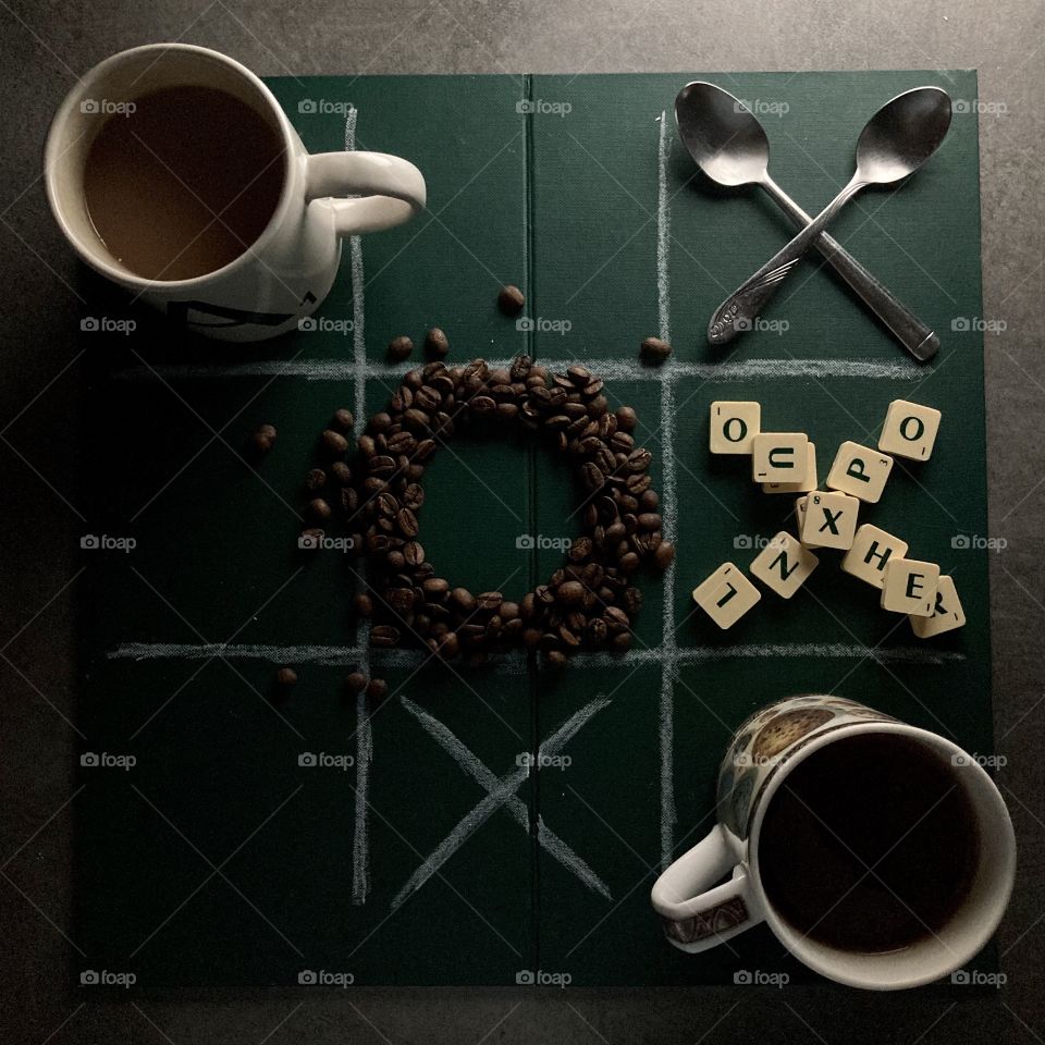 Scrabble and coffee flat lay ☕️