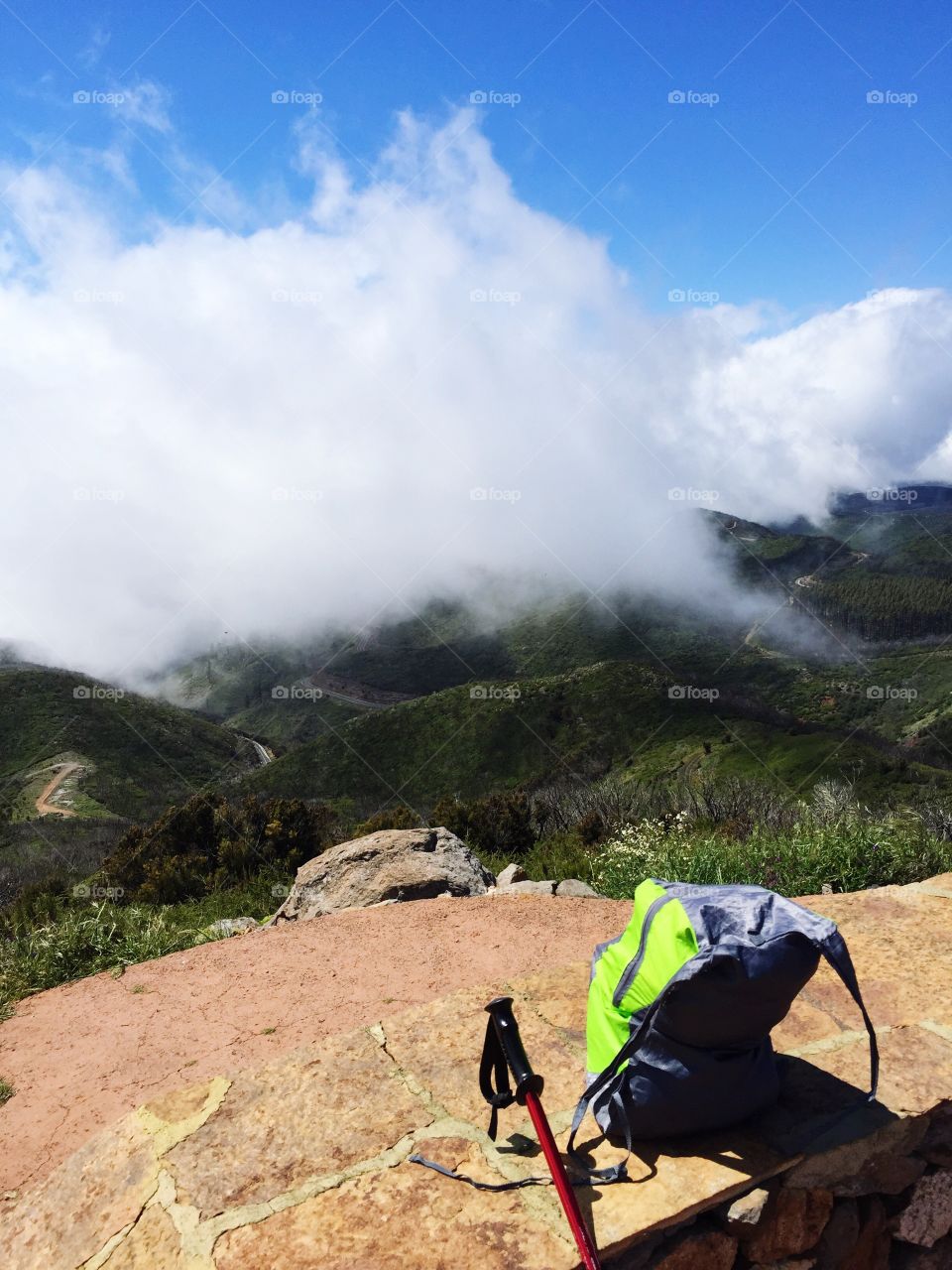 Hiking equipment on rock