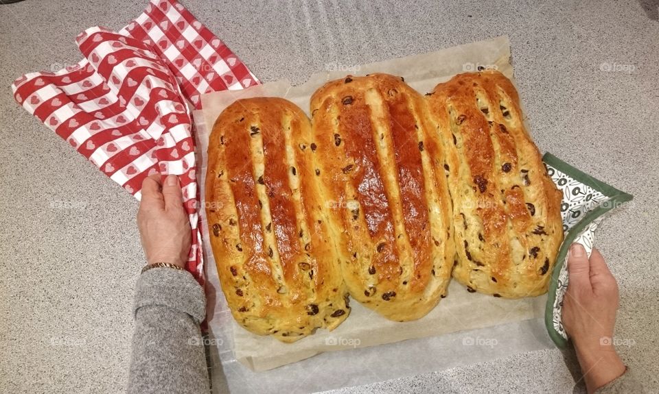 Directly above of rustic bread