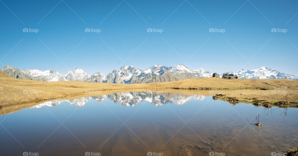 Beautiful mountain scape scene at Koruldi lake , the foot of Caucasus mountain , Georgia new landmark for tourists 