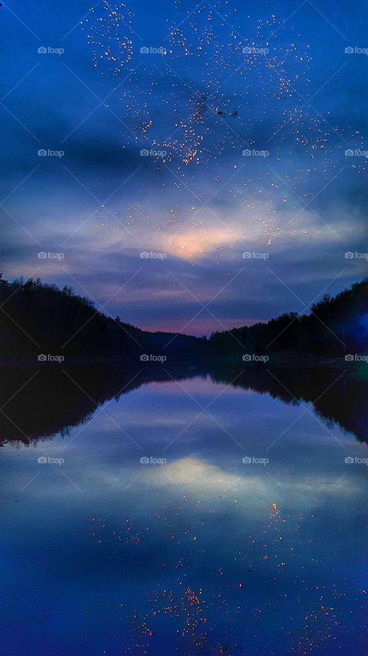 звезды,  фейерверк, прекрасный вечер, романтика, восхитительна природа