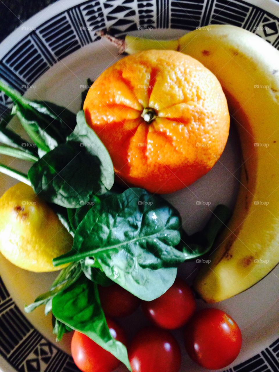 Fruit and veggies!. Orange, banana, tomato, spinach, oh my! Colors of health, fruit and veggies yum!