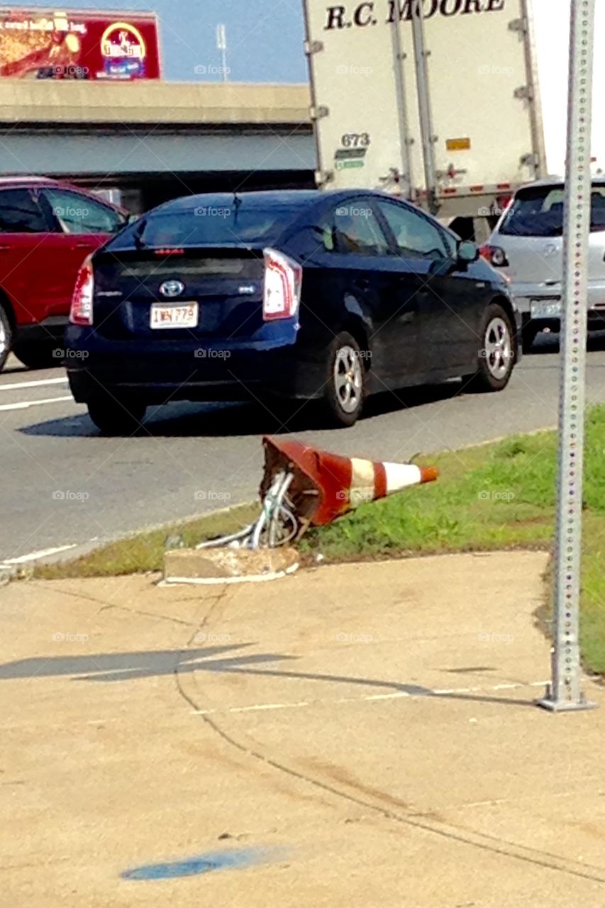 Look Out It's A Traffic Cone. Watch out when you try to go around a car with a traffic cone blocking your way. Bet it worked, Boston Style!