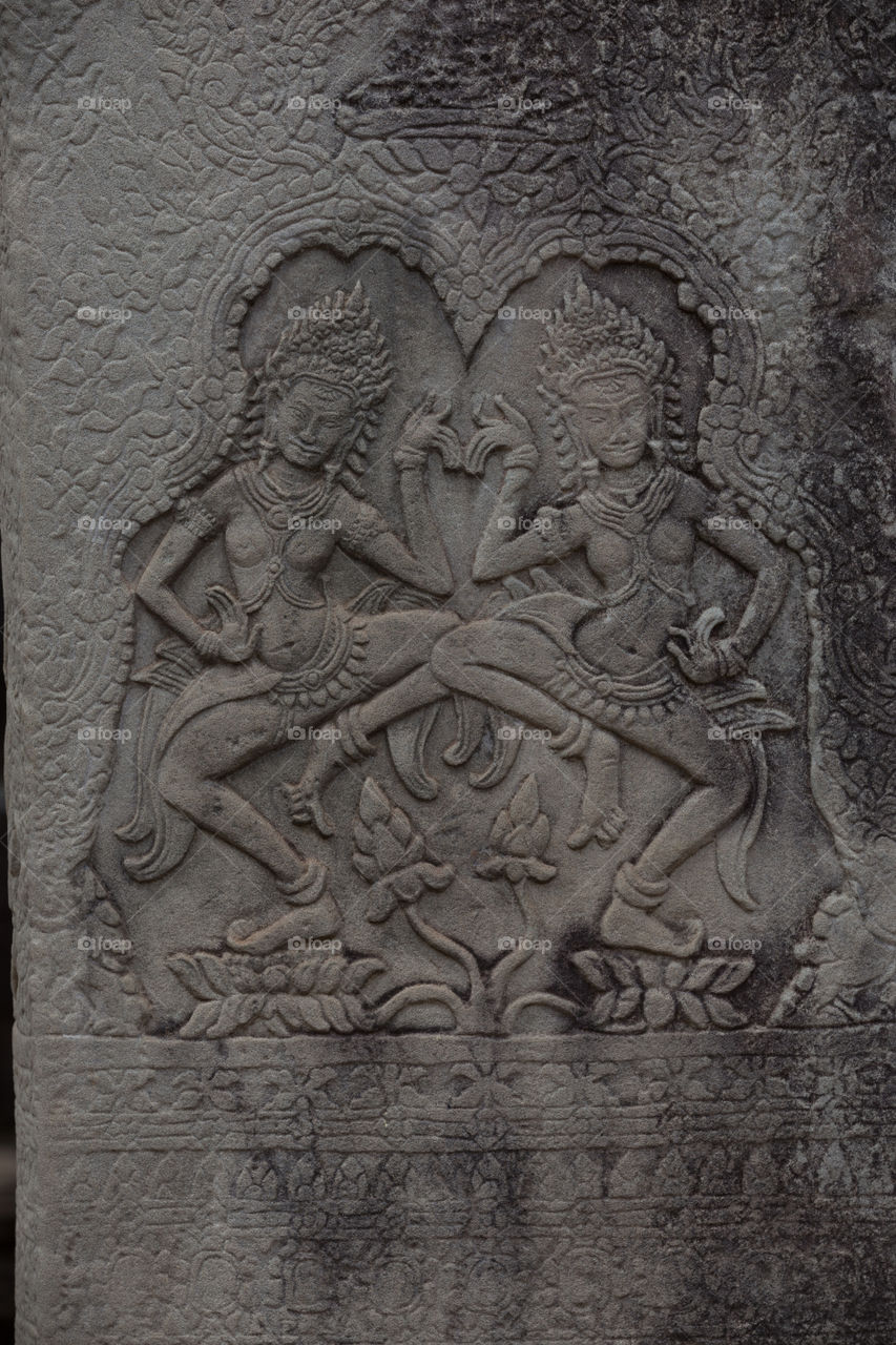 Carving inside temple in Siem Reap Cambodia 