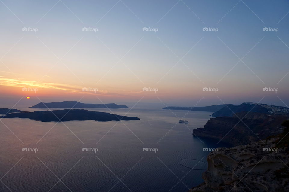 View of sunset from Santo Wines Winery, Santorini, Greece 