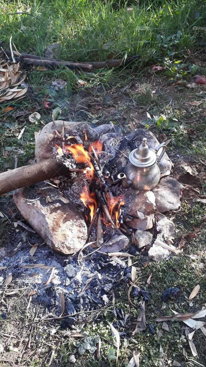 Fire for cooking in nature