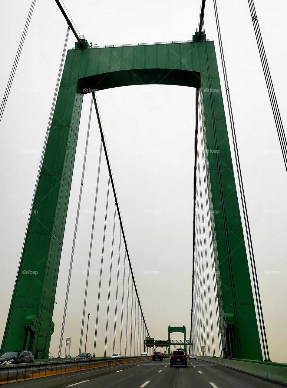 Walt Whitman Bridge divides Pennsylvania and New Jersey coming out of Philadelphia