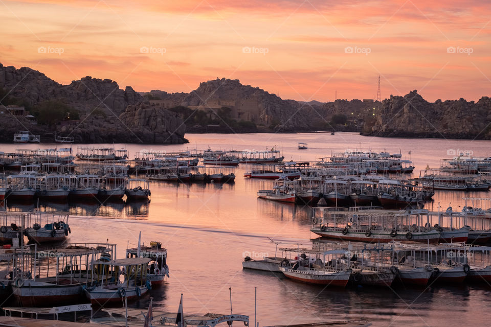 Beautiful sunrise over Nile river scape in Luxor Egypt 