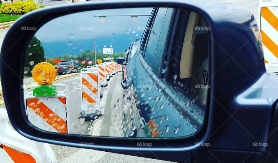 Construction markers line the roadways during the commute to work.