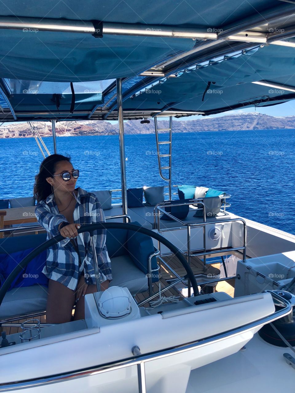 Fun & scenic catamaran cruise in Santorini, Greece