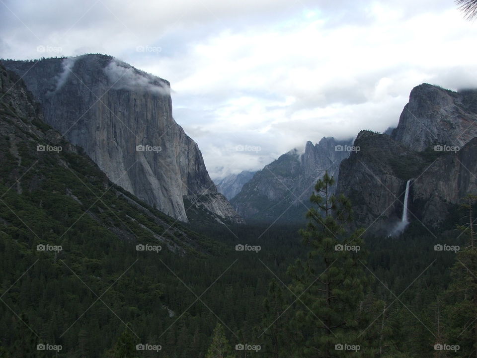 Yosemite Valley. The Yosemite Valley with low lying clouds