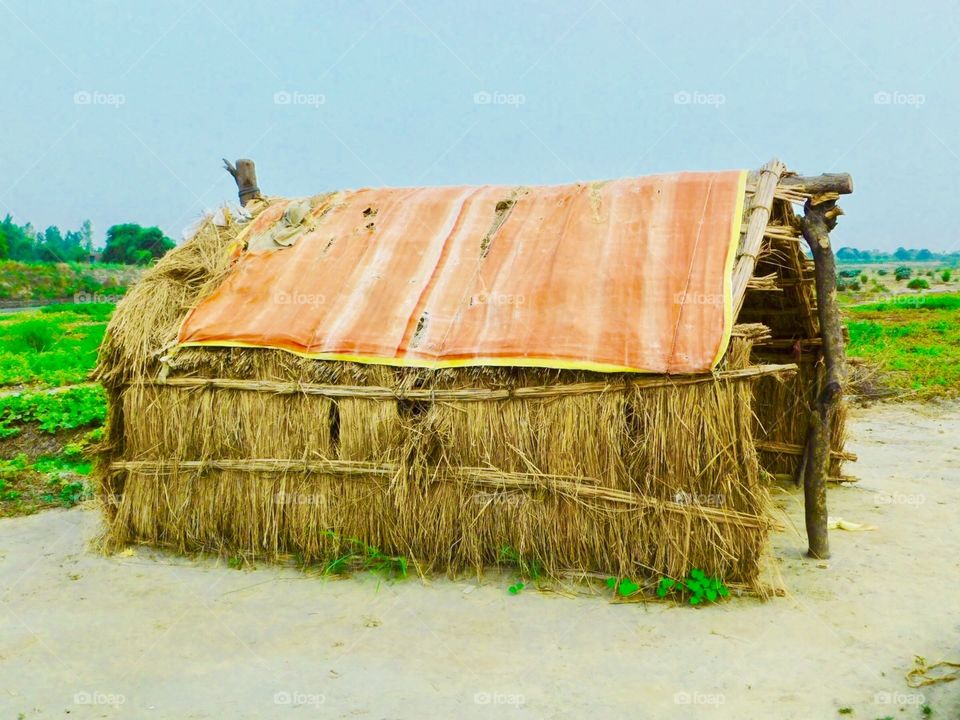Hand made home which is made by bushes with help with of hand  a revolving home with is used in ancient times 