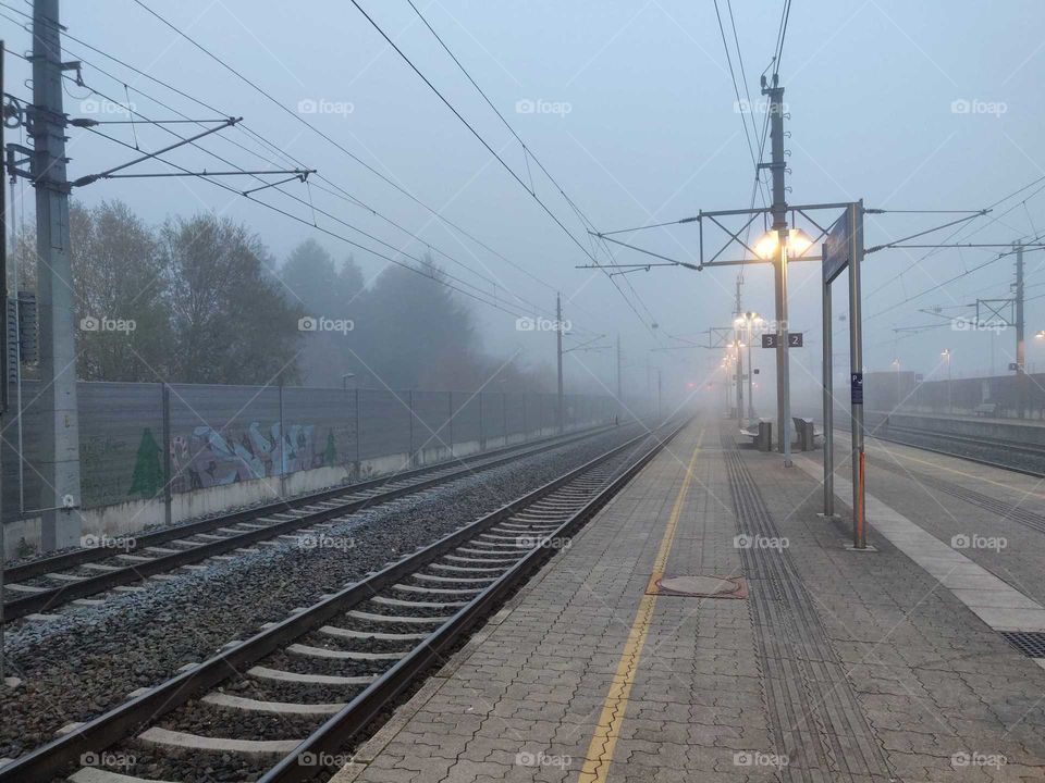 foggy trainstation