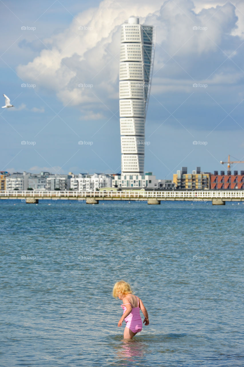 View of torso turning tower in Malmo, Sweden