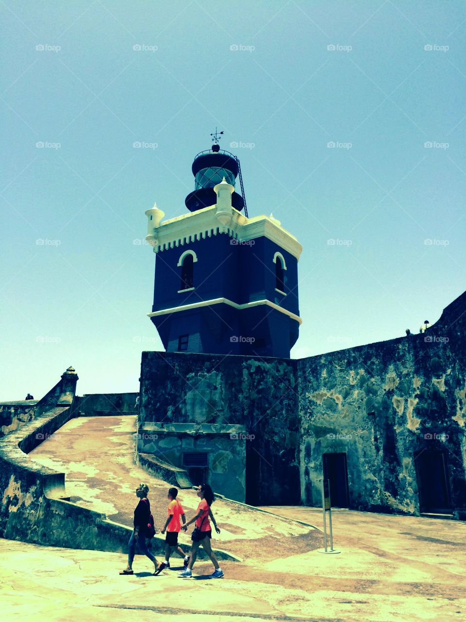 Fortified Light. Newly renovated lighthouse that stands at the top of El Morro fort in Old San Juan, Puerto Rico.