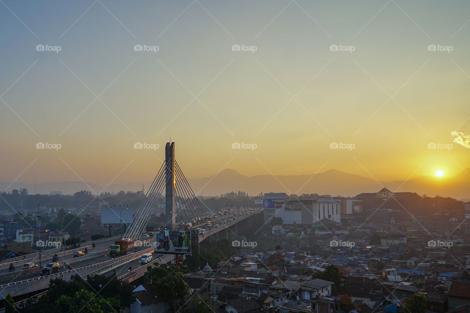 sunrise on Pasupati bridge in Bandung, West Java, Indonesia