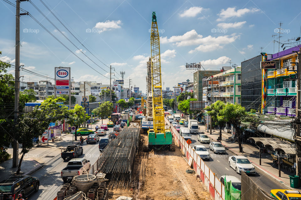 Construction crane for the BTS on the road in Bangkok Thailand 