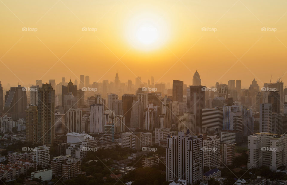 Bangkok downtown. Golden hour over Bangkok