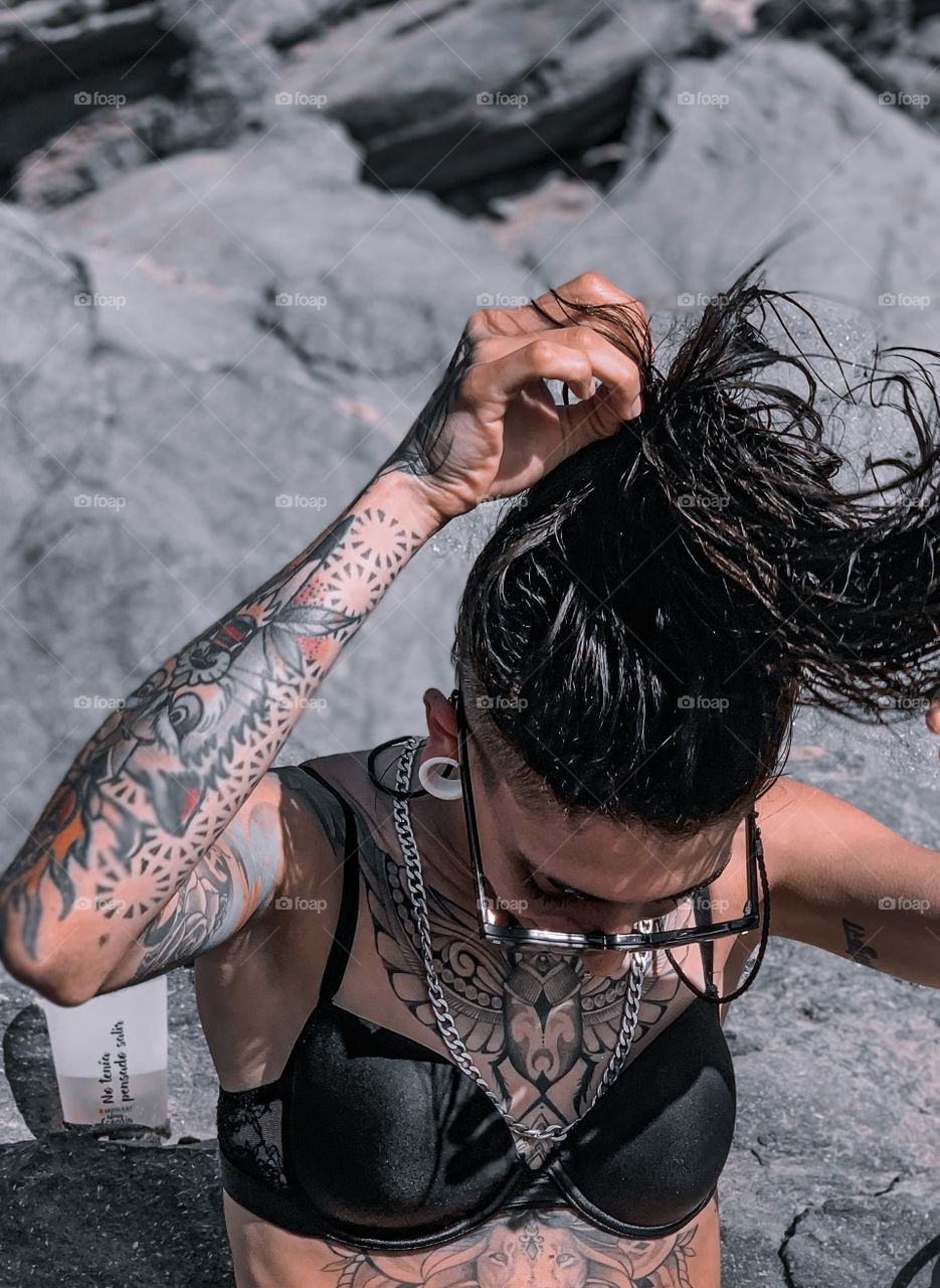 Portrait of a girl combing her hair 