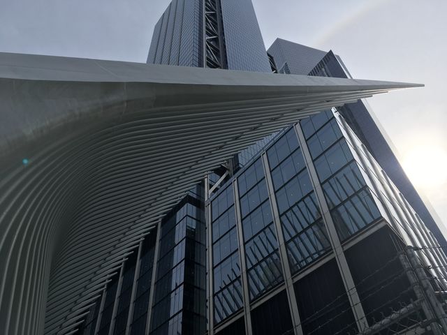 Looking up the exterior corner of the Oculus in NYC.