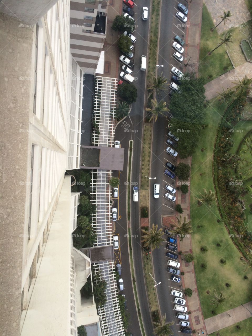 View from the top. Standing in a hotel overhang