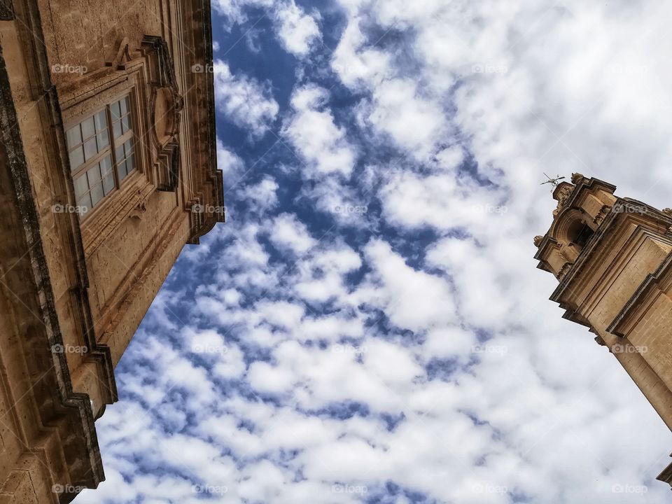 Ancient church and palace of Malta photographed from below