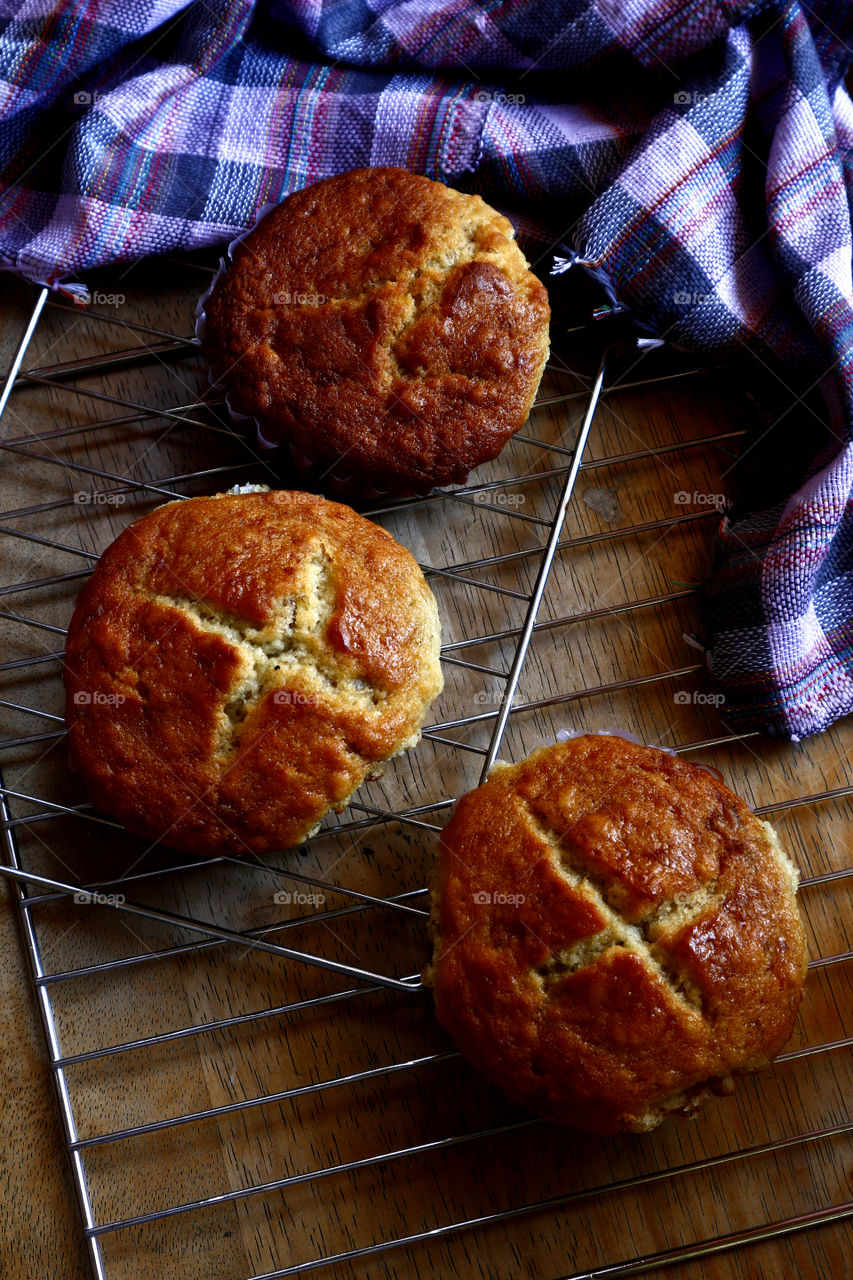 freshly baked banana flavored muffins