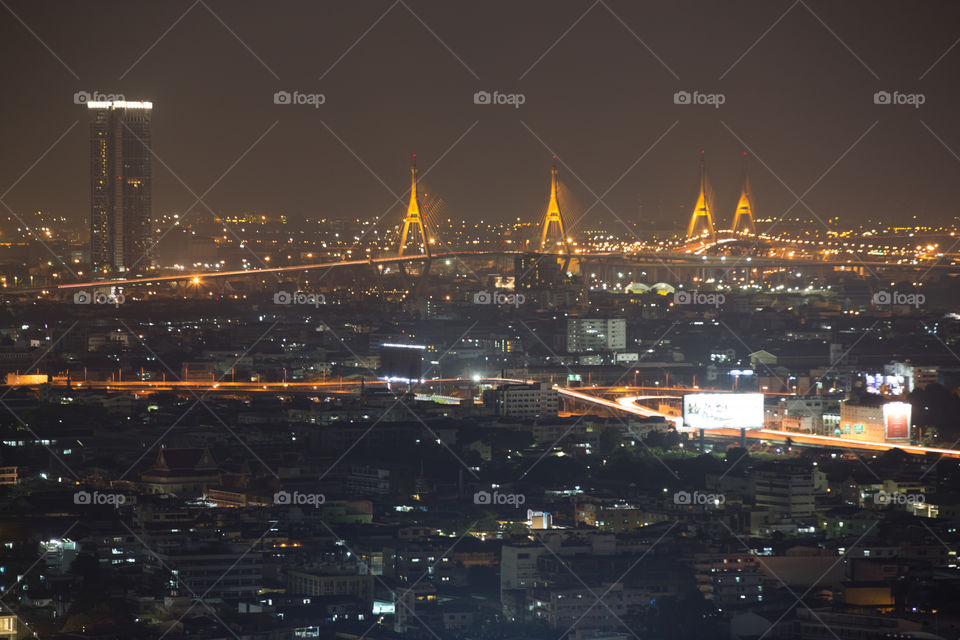 Rama bridge in Bangkok Thailand at night