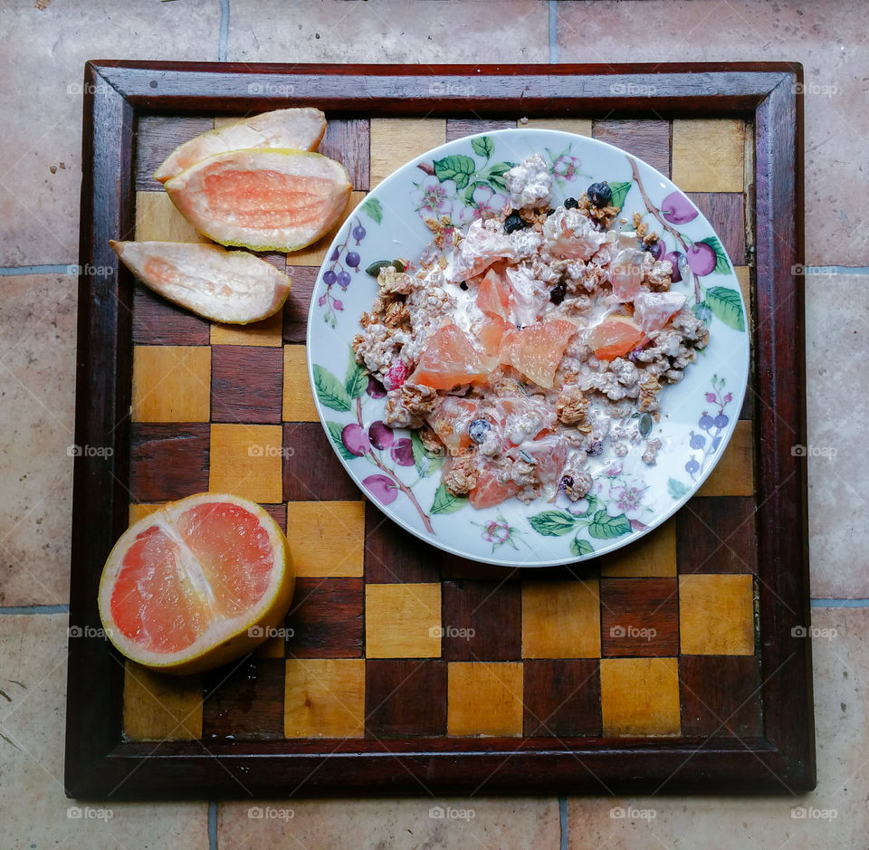 Fruity cereal, Grapefruit  and dairy