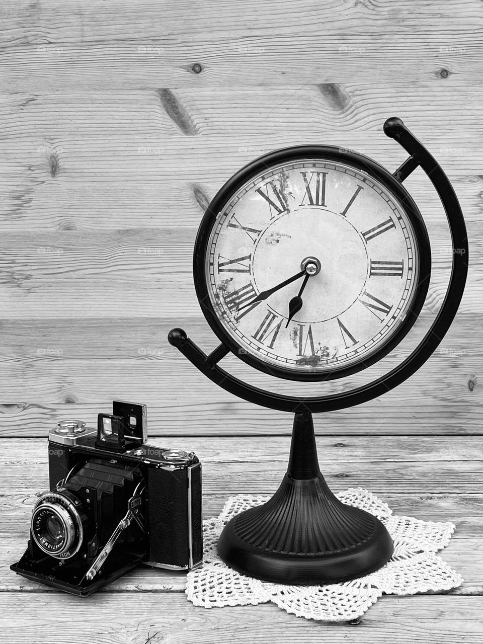 Retro camera with retro clock 