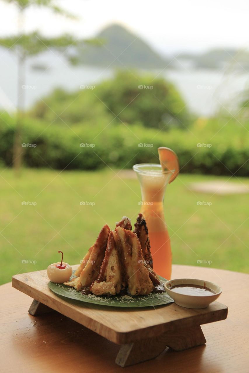 Cheese Fried banana with caramel sauce 