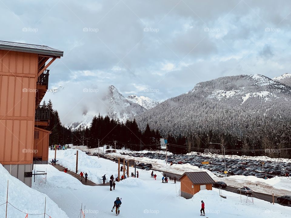 Snow capped mountains for skiing 