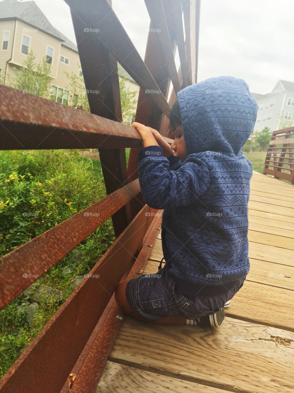 Hold tight to innocence . My nephew and I taking a morning walk. Spotting fish in a creek. 