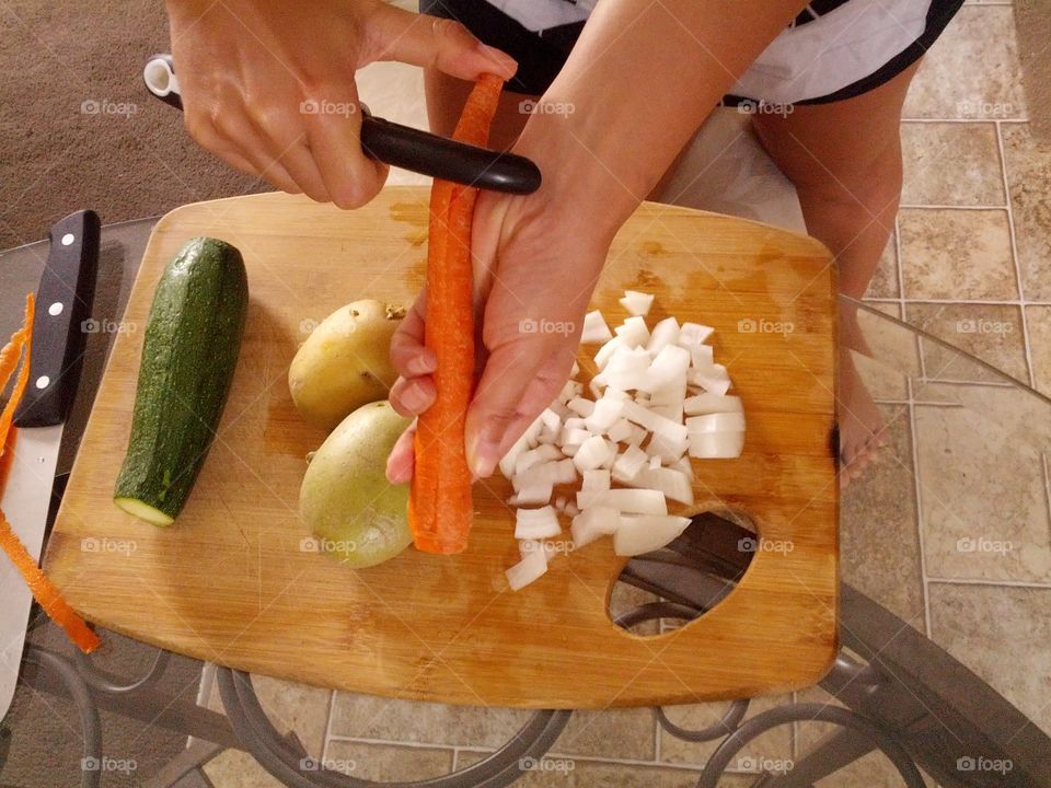 Carrot, zucchini, potatoes and onion