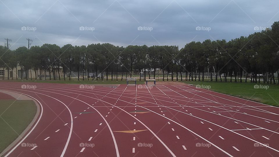 track meet. this is turn two on the track at a high school
