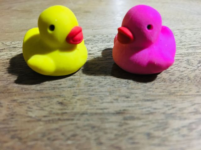 Two Ducks-pink and yellow.