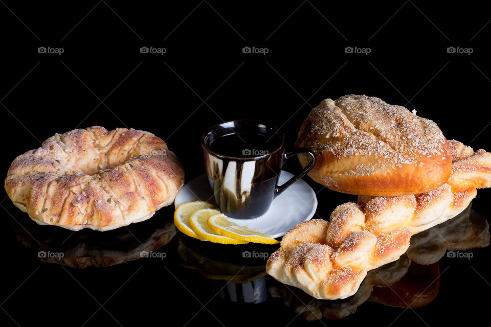 bread rolls and coffee