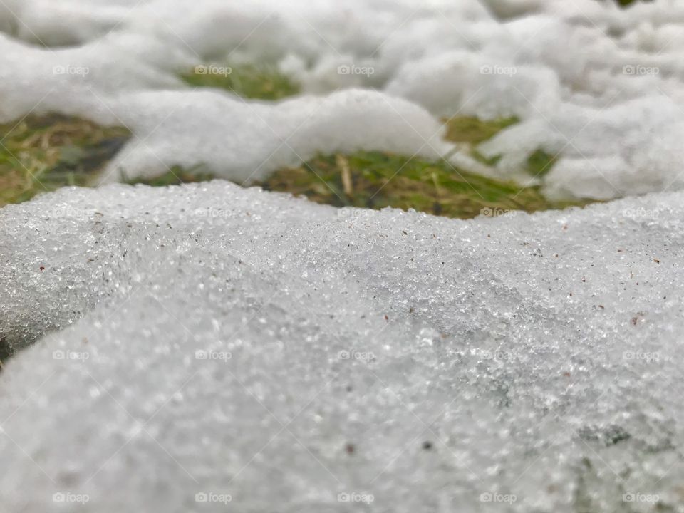Close up picture of the snow melting. 