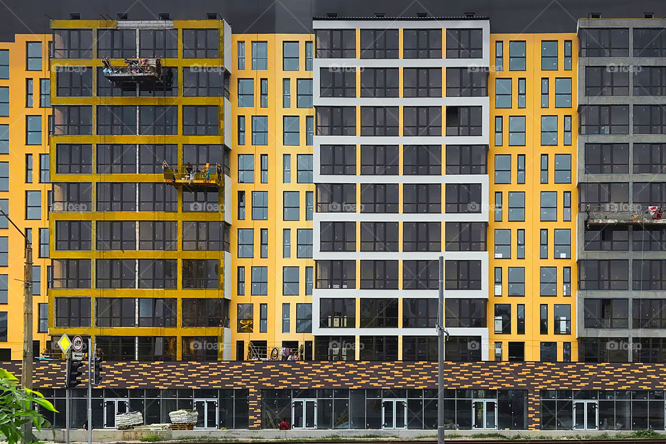 Modern yellow building in the city 